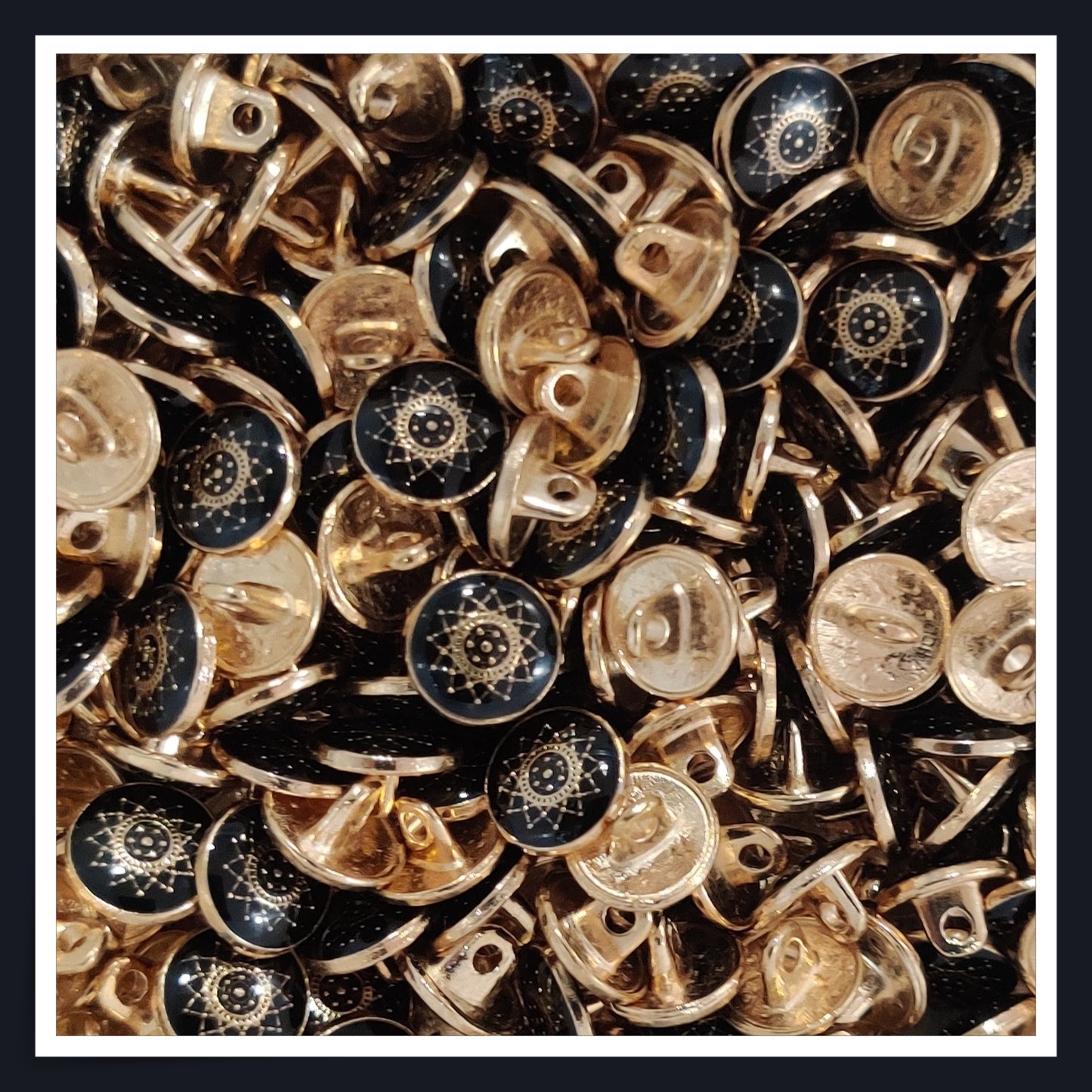 Textured Enamel Designer Metal Buttons - Star Black (NEW)