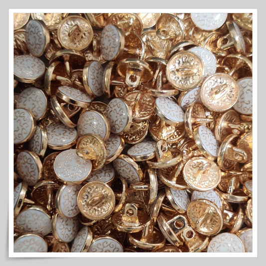 Textured Enamel Designer Metal Buttons - White Gold (NEW)