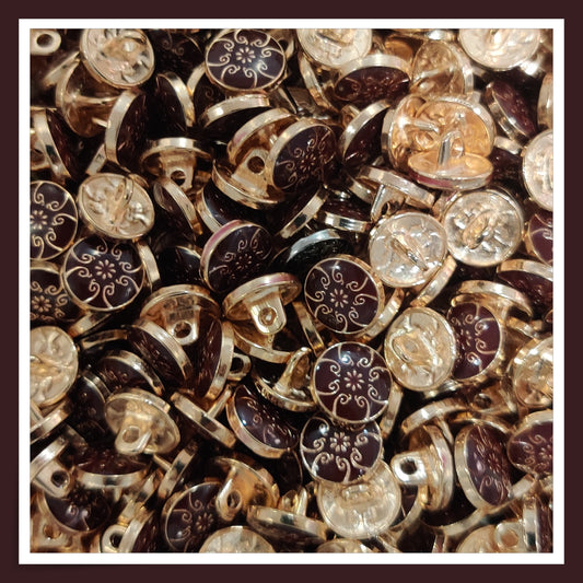 Textured Enamel Designer Metal Buttons - Maroon Design (NEW)