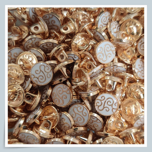 Textured Enamel Designer Metal Buttons - White Gold Design (NEW)