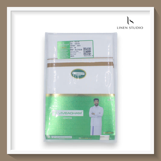 Ramraj Viveagham Cotton Blend Single Layer White Dhoti with 1.00 CM Colour Border (NEW)