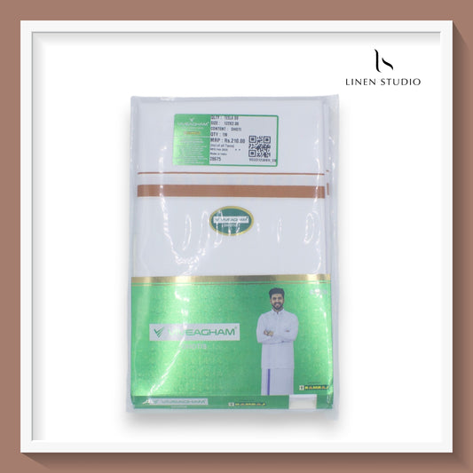 Ramraj Viveagham Cotton Blend Single Layer White Dhoti with 1.00 CM Colour Border (NEW)