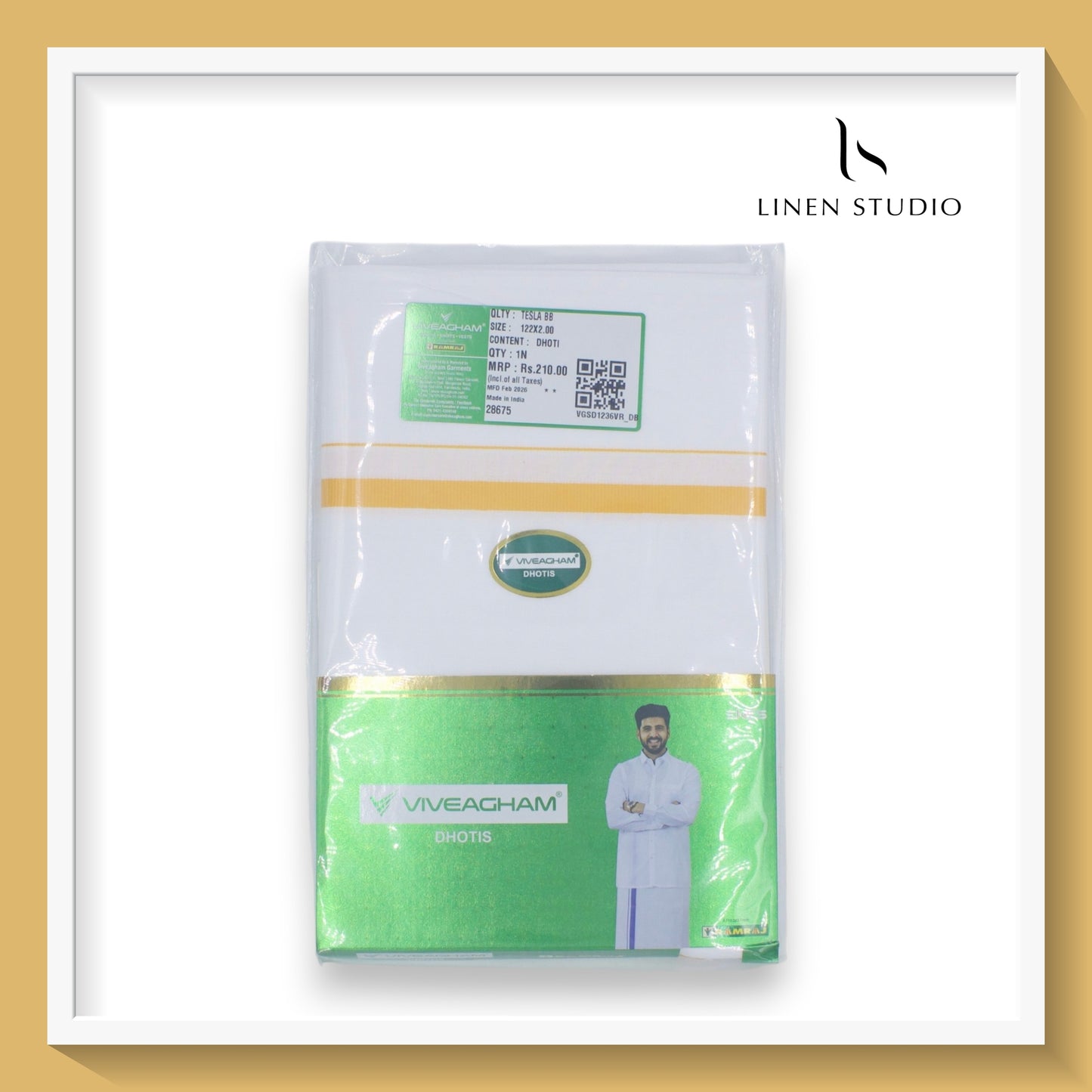 Ramraj Viveagham Cotton Blend Single Layer White Dhoti with 1.00 CM Colour Border (NEW)