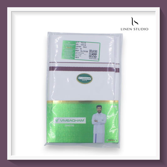 Ramraj Viveagham Cotton Blend Single Layer White Dhoti with 1.00 CM Colour Border (NEW)