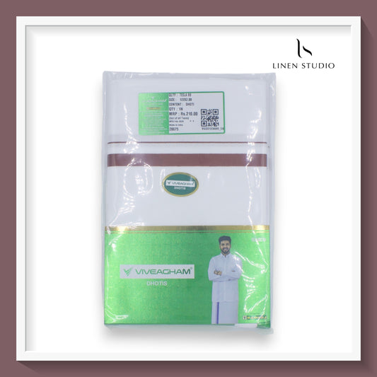 Ramraj Viveagham Cotton Blend Single Layer White Dhoti with 1.30 CM Colour Border (NEW)