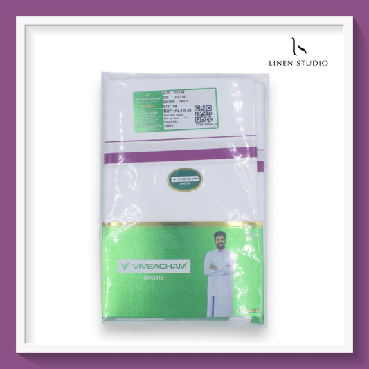 Ramraj Viveagham Cotton Blend Single Layer White Dhoti with 1.00 CM Colour Border (NEW)