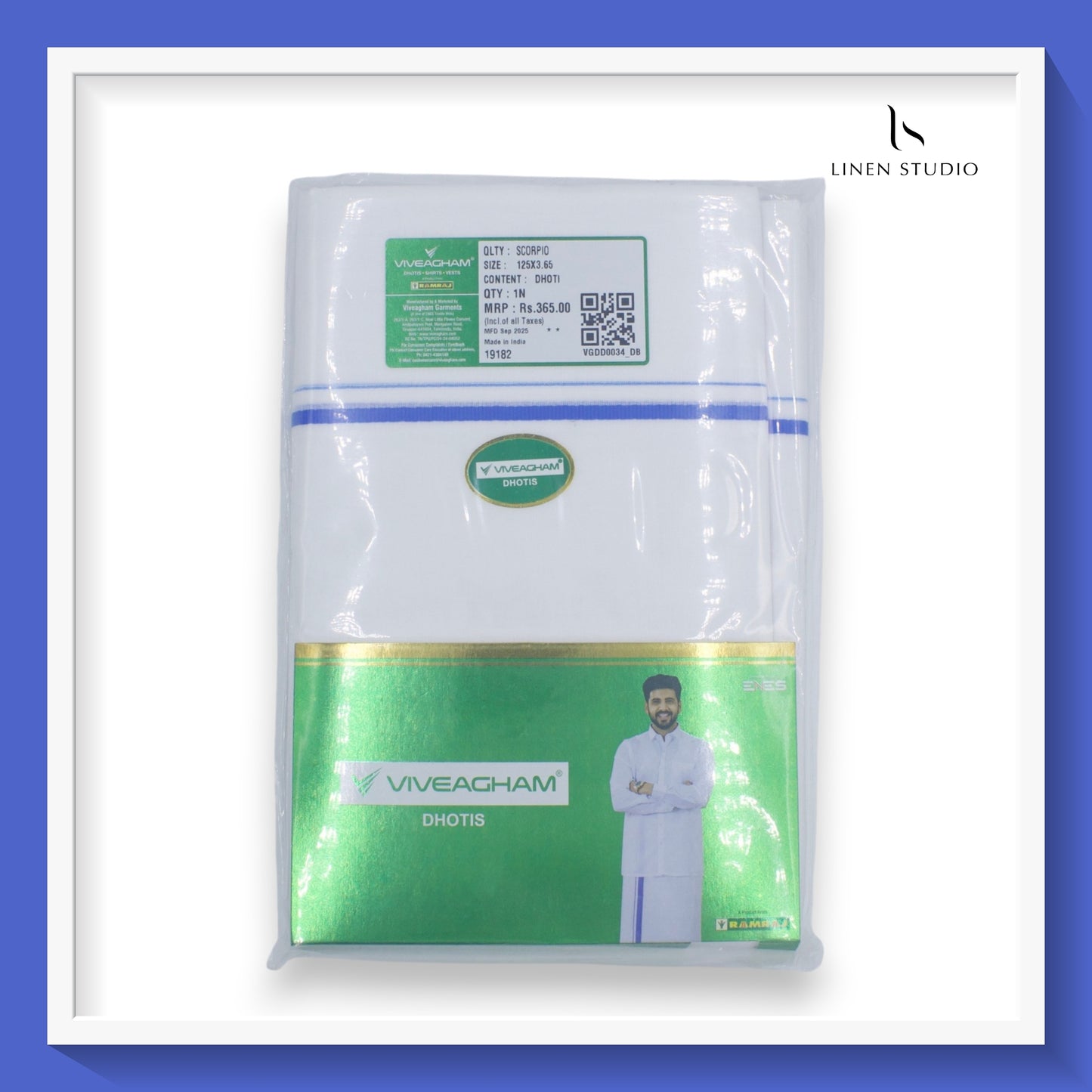 Ramraj Viveagham Cotton Blend Double Layer White Dhoti with 0.50 CM Colour Border (NEW)