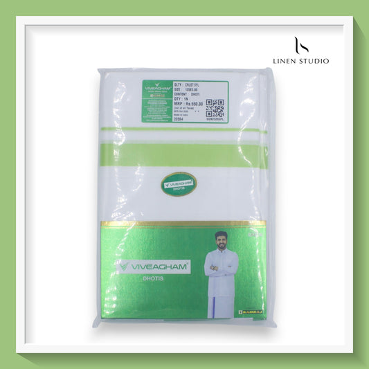 Ramraj Viveagham Cotton Blend Double Layer White Dhoti with 3.00 CM Colour Border (NEW)