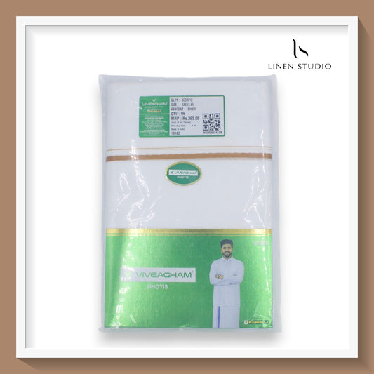 Ramraj Viveagham Cotton Blend Double Layer White Dhoti with 0.50 CM Colour Border (NEW)
