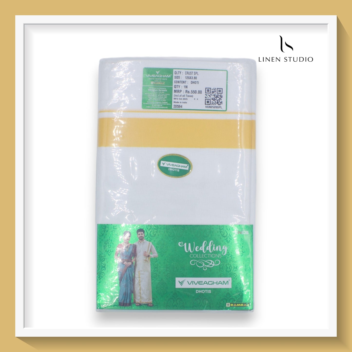 Ramraj Viveagham Cotton Blend Double Layer White Dhoti with 3.00 CM Colour Border (NEW)