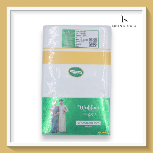 Ramraj Viveagham Cotton Blend Double Layer White Dhoti with 3.00 CM Colour Border (NEW)