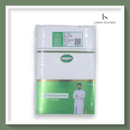 Ramraj Viveagham Cotton Blend Double Layer White Dhoti with 0.50 CM Colour Border (NEW)