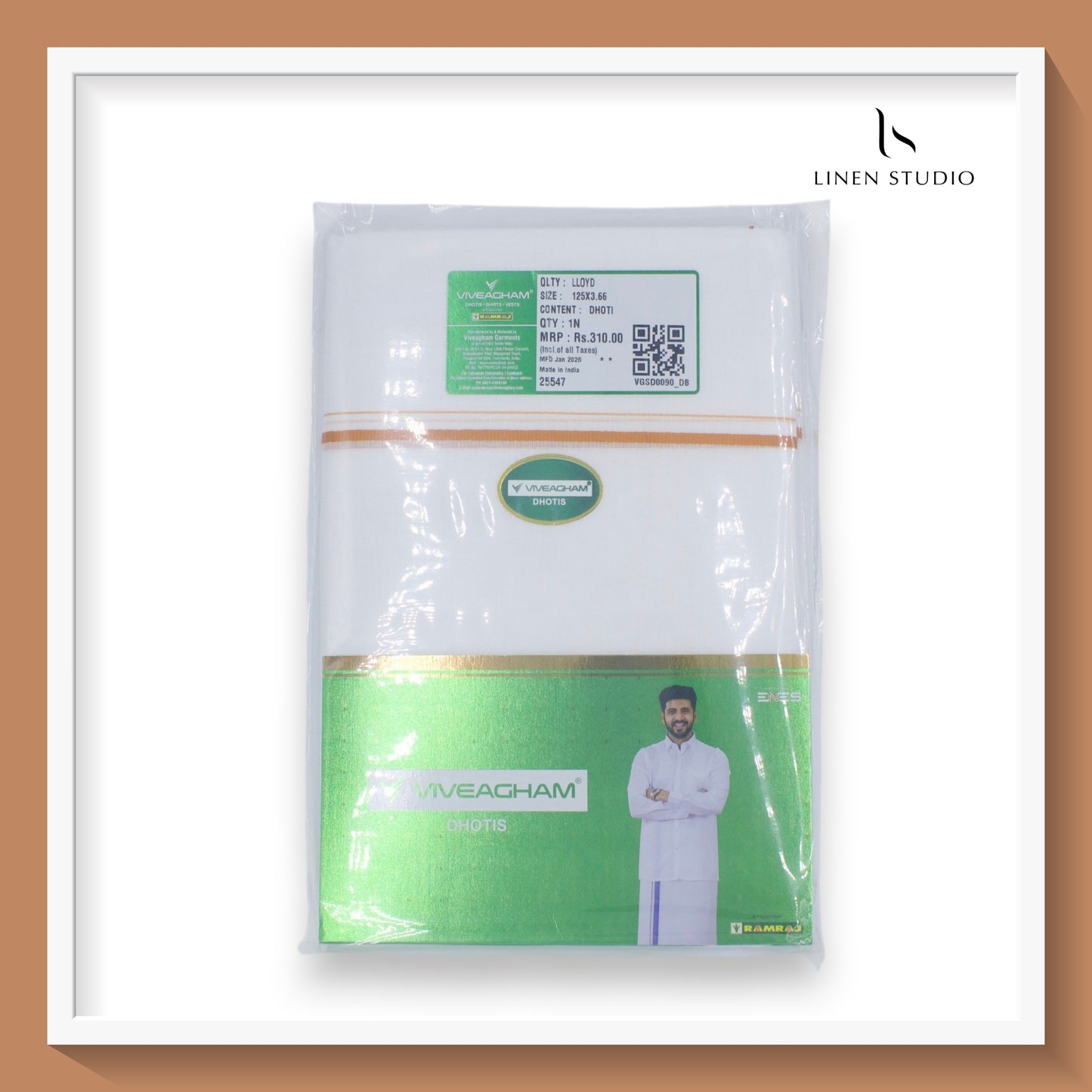 Ramraj Viveagham Cotton Blend Double Layer White Dhoti with 0.50 CM Colour Border (NEW)