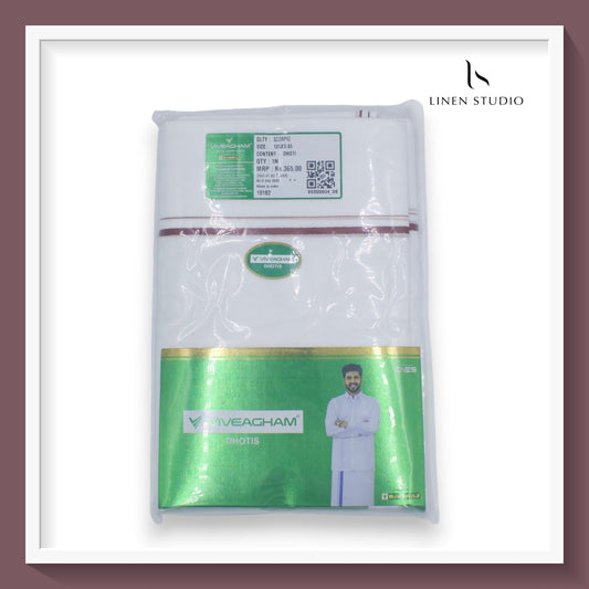 Ramraj Viveagham Cotton Blend Double Layer White Dhoti with 0.50 CM Colour Border (NEW)