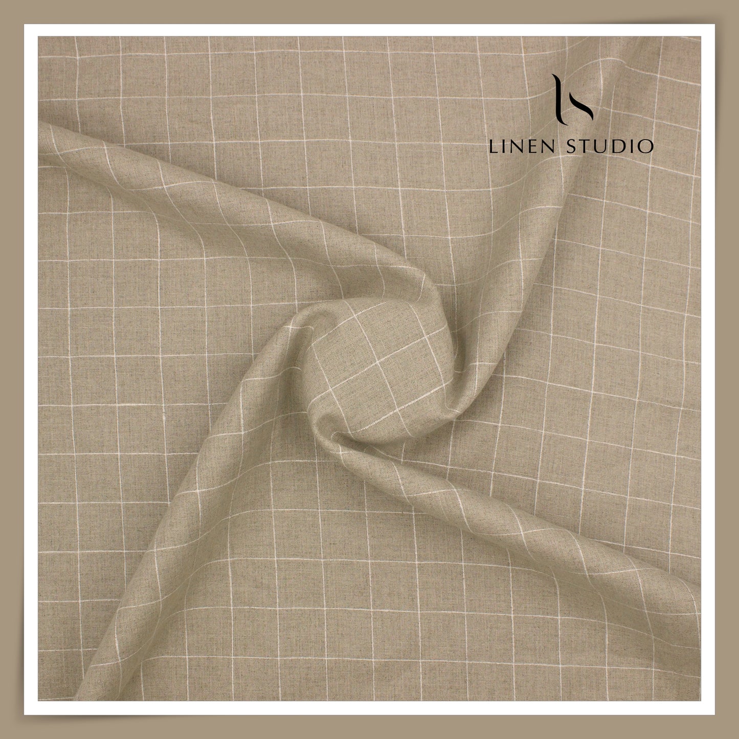Linen Fiesta 60 Lea Pure Linen Shirting - Natural Checks (45% SALE) (NEW)