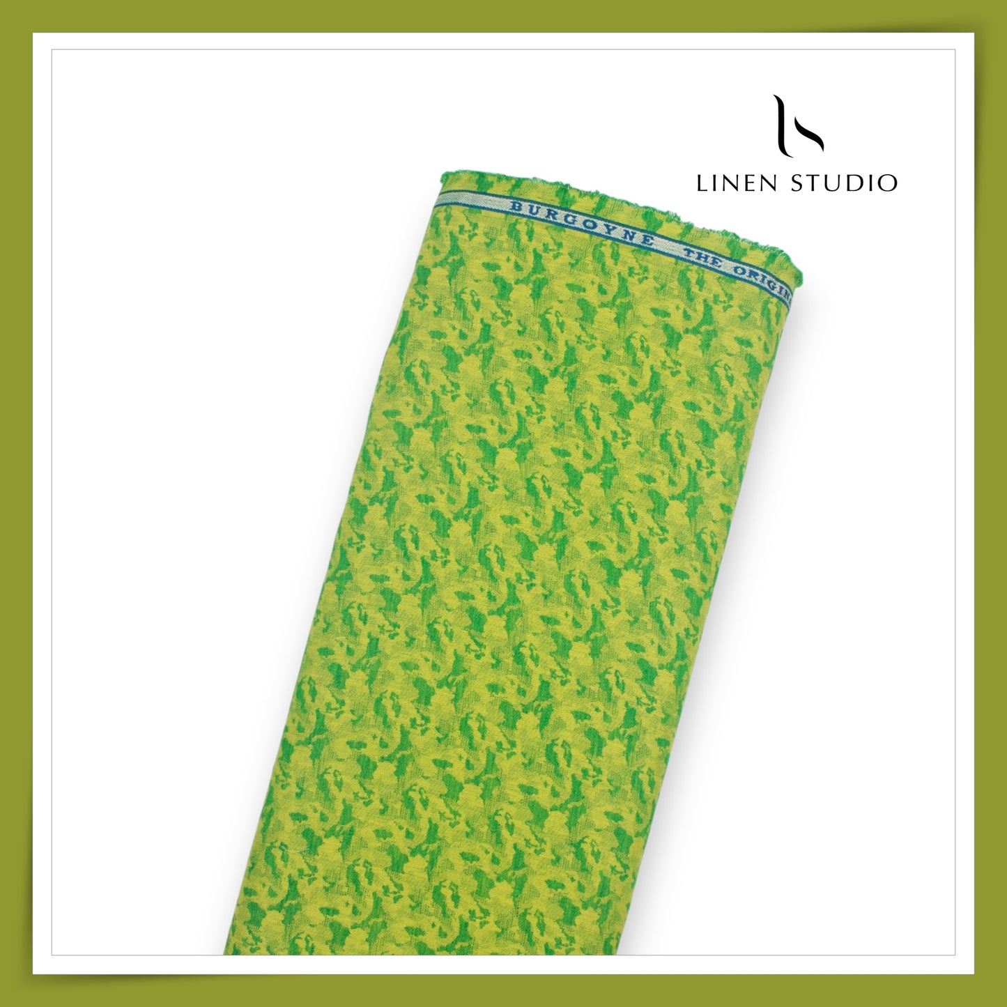 Burgoyne 60 Lea Pure Linen Jacquard Shirting - Chilli Green (65% SALE)