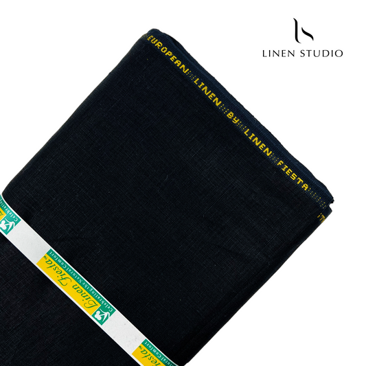 40 Lea Jet Black Pure Linen Shirting - Linen Studio