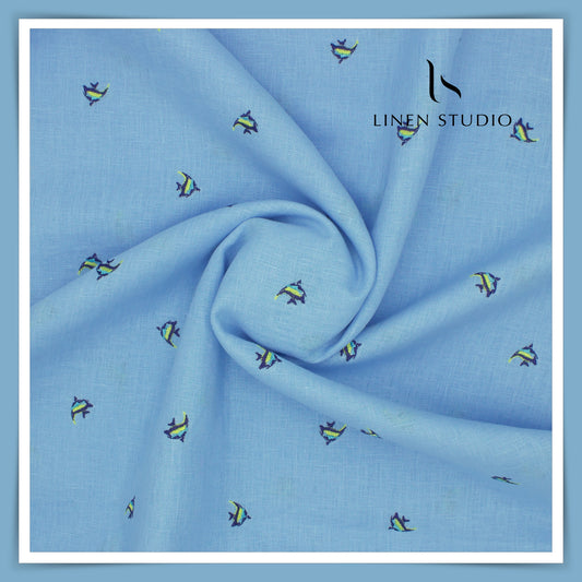 Premium Linen Embroidery - Machli - Linen Studio