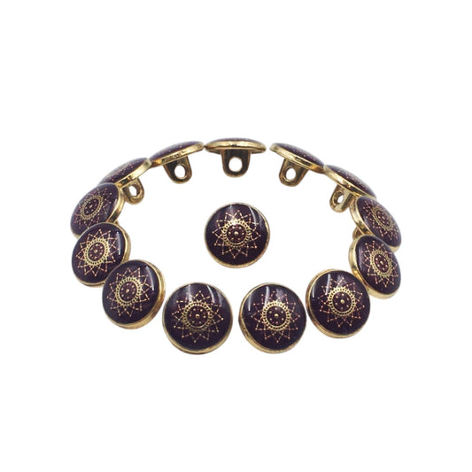 Textured Maroon Enamel Designer Metal Buttons - 2