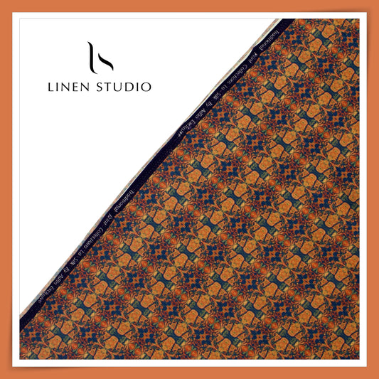 Cotton Silk Digital Printed Shirting - Tiger Orange