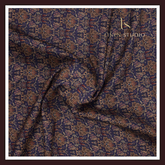 Cotton Silk Digital Printed Shirting - Aubergine Purple