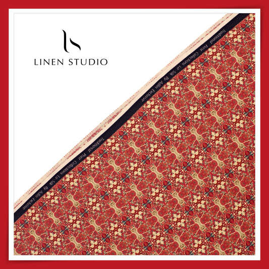 Cotton Silk Digital Printed Shirting - Pinkish Red