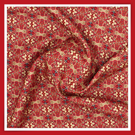 Cotton Silk Digital Printed Shirting - Pinkish Red