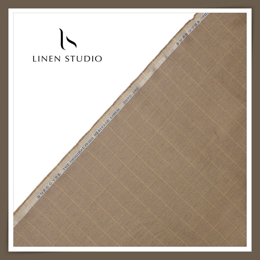 40 Lea Premium Linen Suiting by Burgoyne - Pastel Brown Checks with Texture (NEW) (Zoom In)