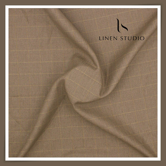 40 Lea Premium Linen Suiting by Burgoyne - Pastel Brown Checks with Texture (NEW) (Zoom In)