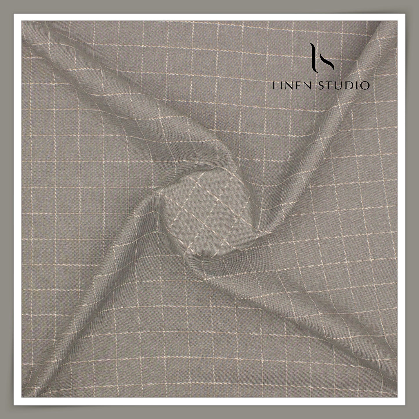 40 Lea Premium Linen Suiting by Burgoyne - Natural Grey with Checks (NEW)
