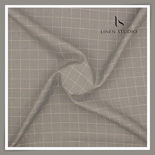 40 Lea Premium Linen Suiting by Burgoyne - Natural Grey with Checks (NEW)