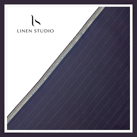 40 Lea Premium Linen Suiting by Burgoyne - Purply Blue Stripes (NEW)