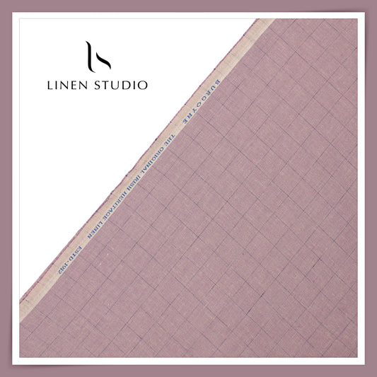 40 Lea Premium Linen Suiting by Burgoyne - Mauve Pink Checks (NEW) (Fastest Selling)