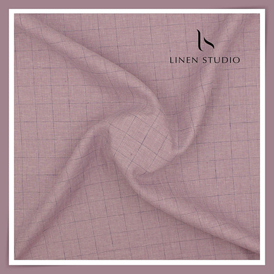 40 Lea Premium Linen Suiting by Burgoyne - Mauve Pink Checks (NEW) (Fastest Selling)