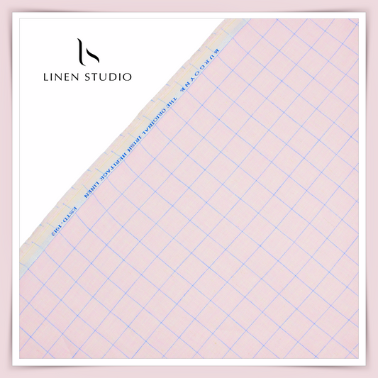 Burgoyne Pure Linen Checks Suiting - Pink with Blue - Linen Studio