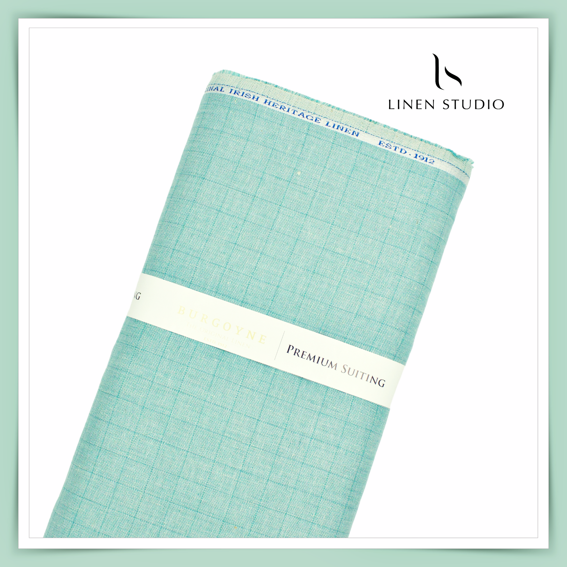 Burgoyne Pure Linen Checks Suiting - Aqua with Peacock Blue - Linen Studio