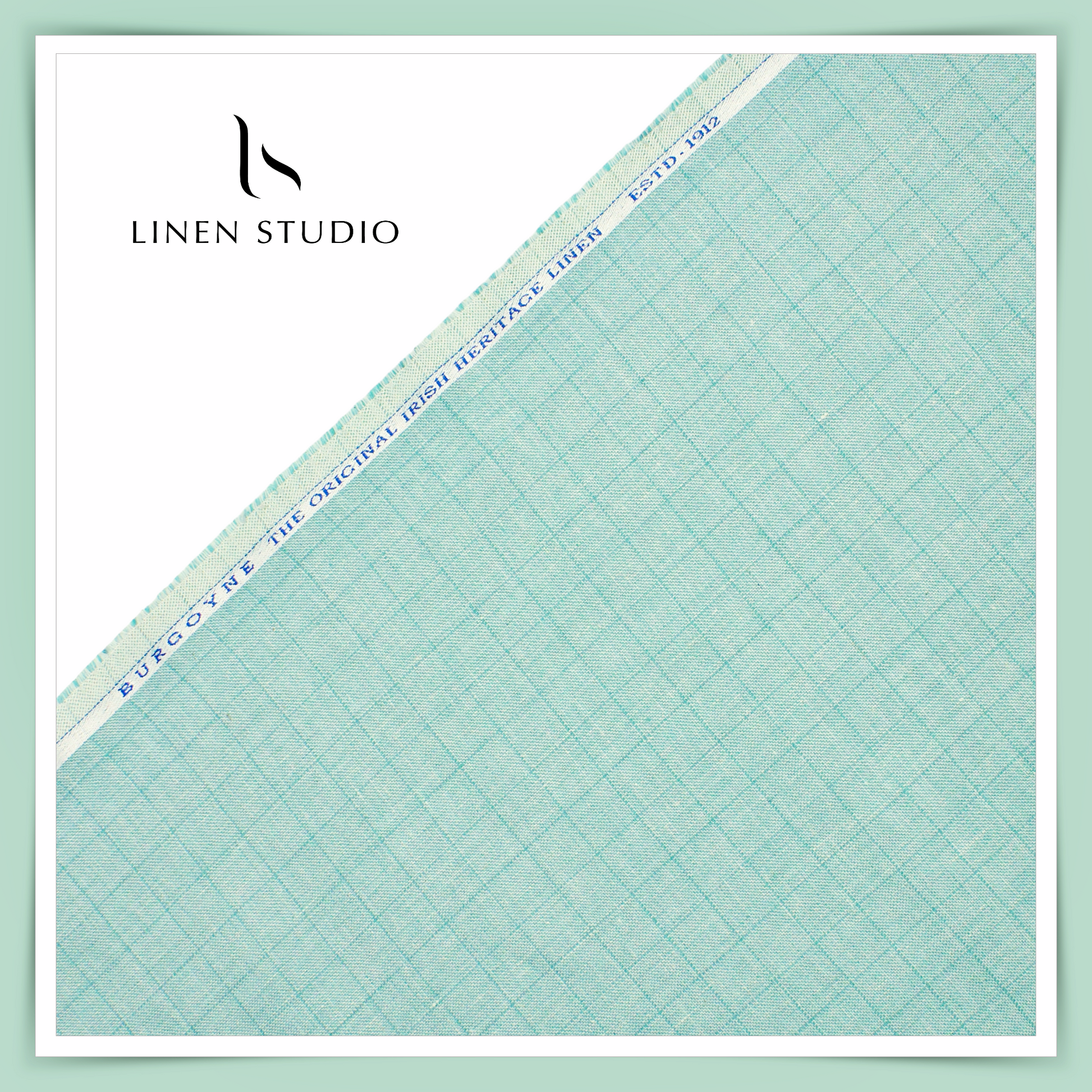 Burgoyne Pure Linen Checks Suiting - Aqua with Peacock Blue - Linen Studio
