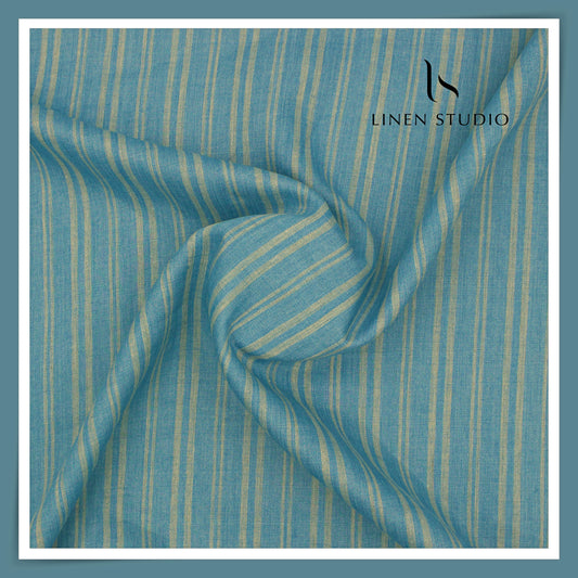 Linen Club 60 Lea Premium Shirting - Hippie Blue Fancy Designer Stripes (NEW) (Most Selling)