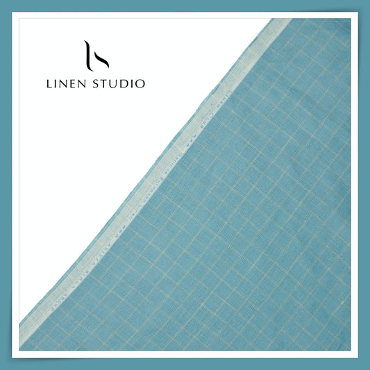 Linen Club 60 Lea Netted Shirting - Moonstone Blue Checks (NEW)