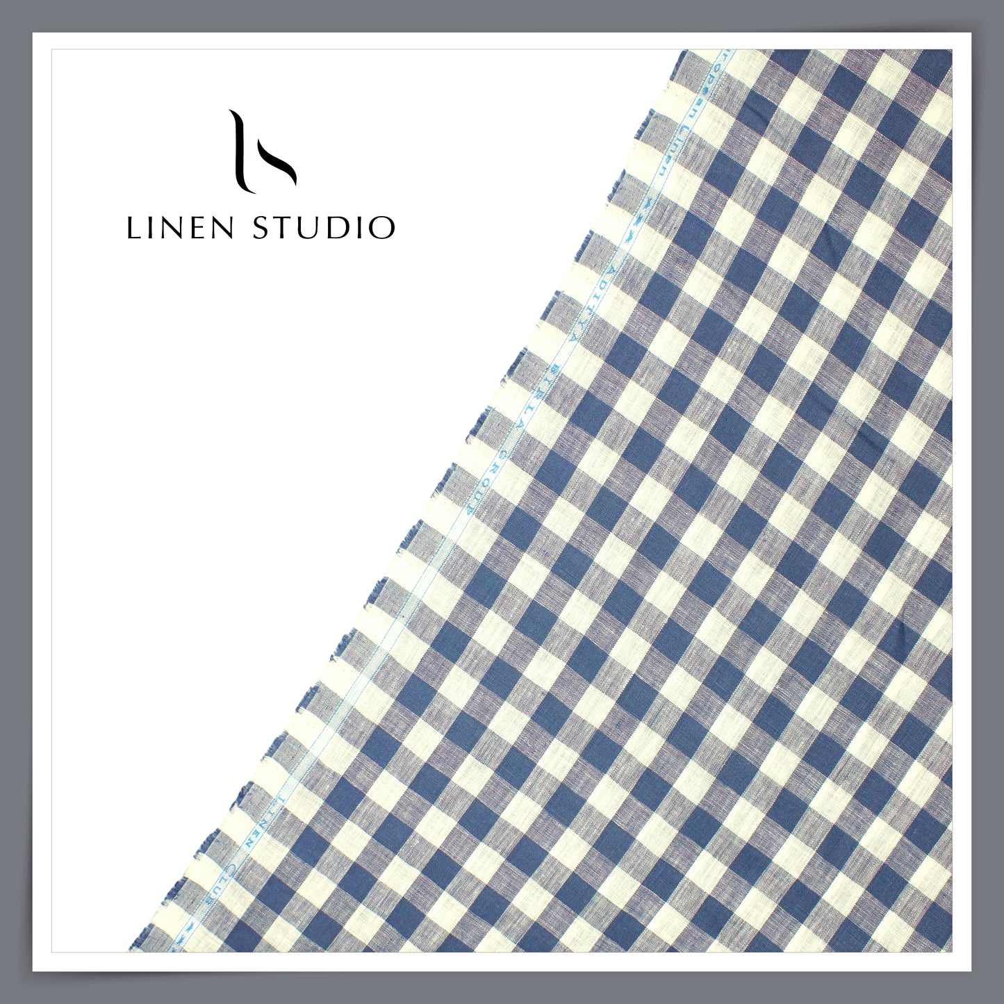 Linen Club 60 Lea Pure Linen Shirting - White Grey Blue Checks (NEW)