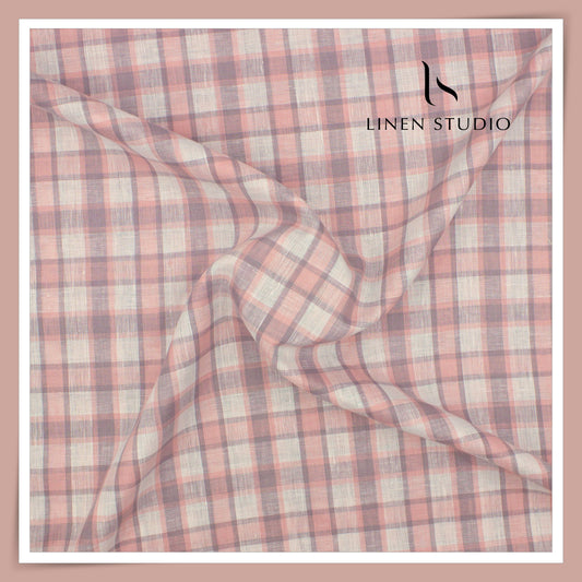 Linen Club 50 Lea Shirting - Cream, Pink & Grey Checks (NEW)