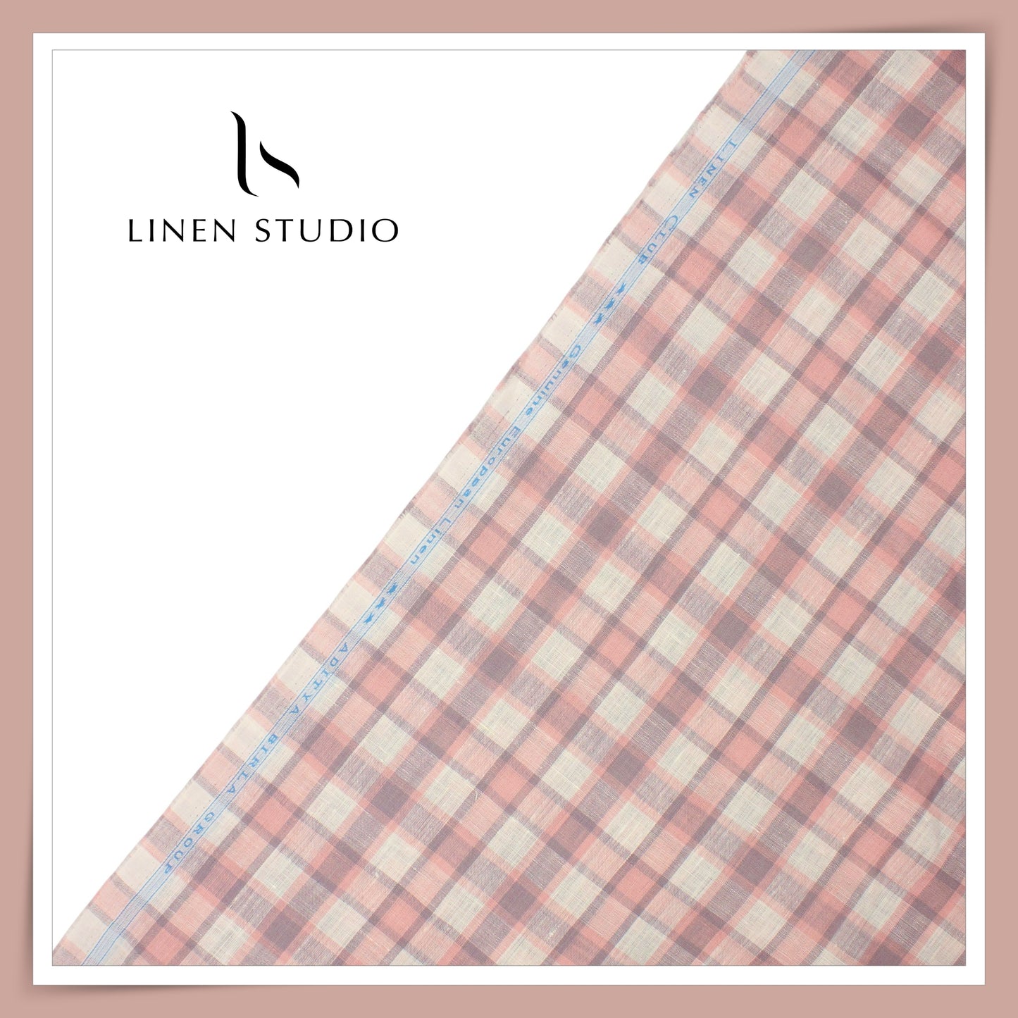 Linen Club 50 Lea Shirting - Cream, Pink & Grey Checks (NEW)