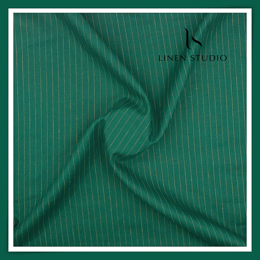 Linen Club 60 Lea Pure Linen Shirting - Rich Green Stripes (NEW)