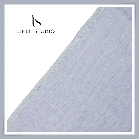 Linen Club 60 Lea Pure Linen Shirting - Light Bluish Grey Stripes (NEW)