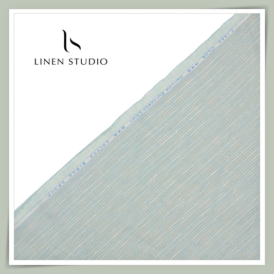 Linen Club 60 Lea Pure Linen Shirting - Ash Grey & Green Stripes (NEW)