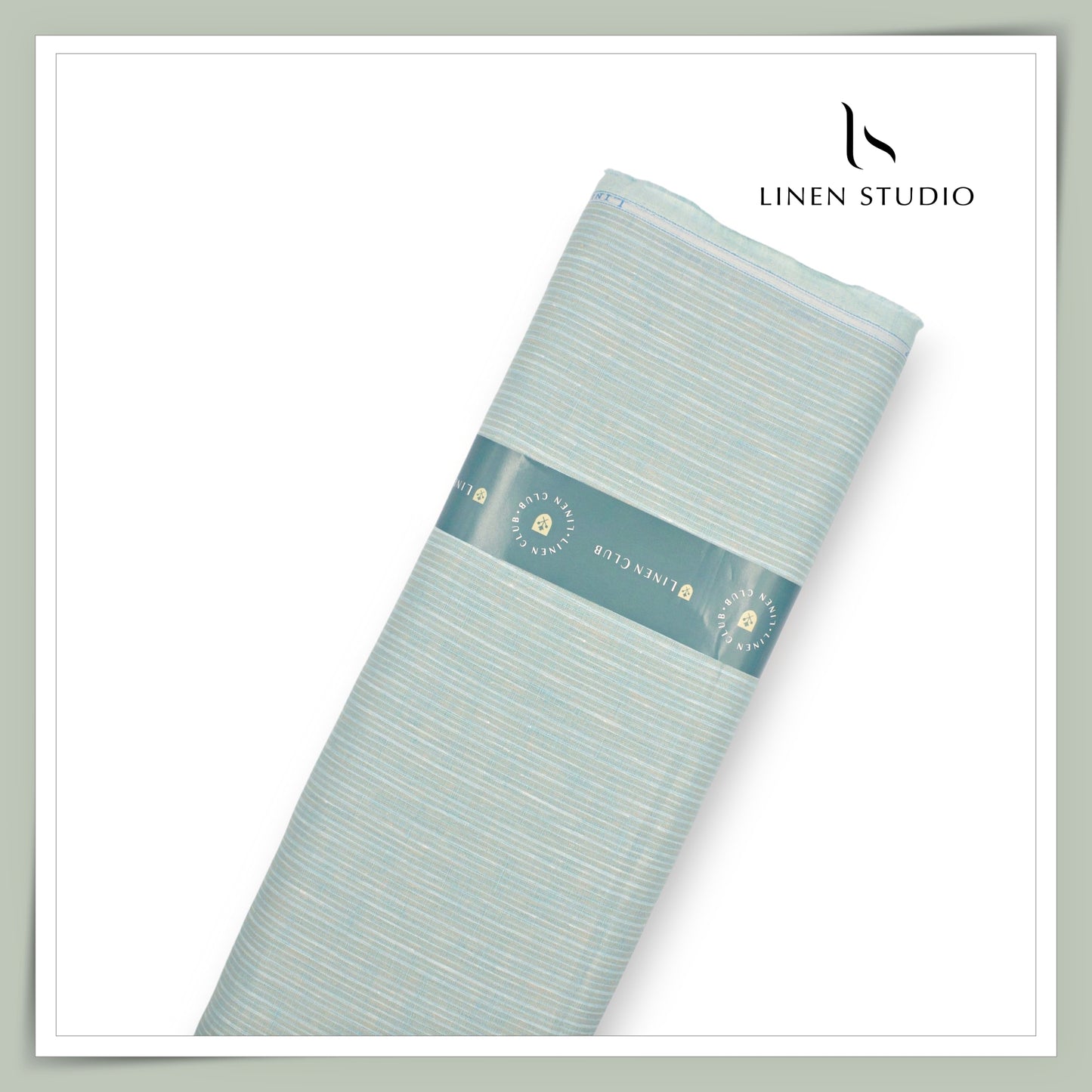 Linen Club 60 Lea Pure Linen Shirting - Ash Grey & Green Stripes (NEW)