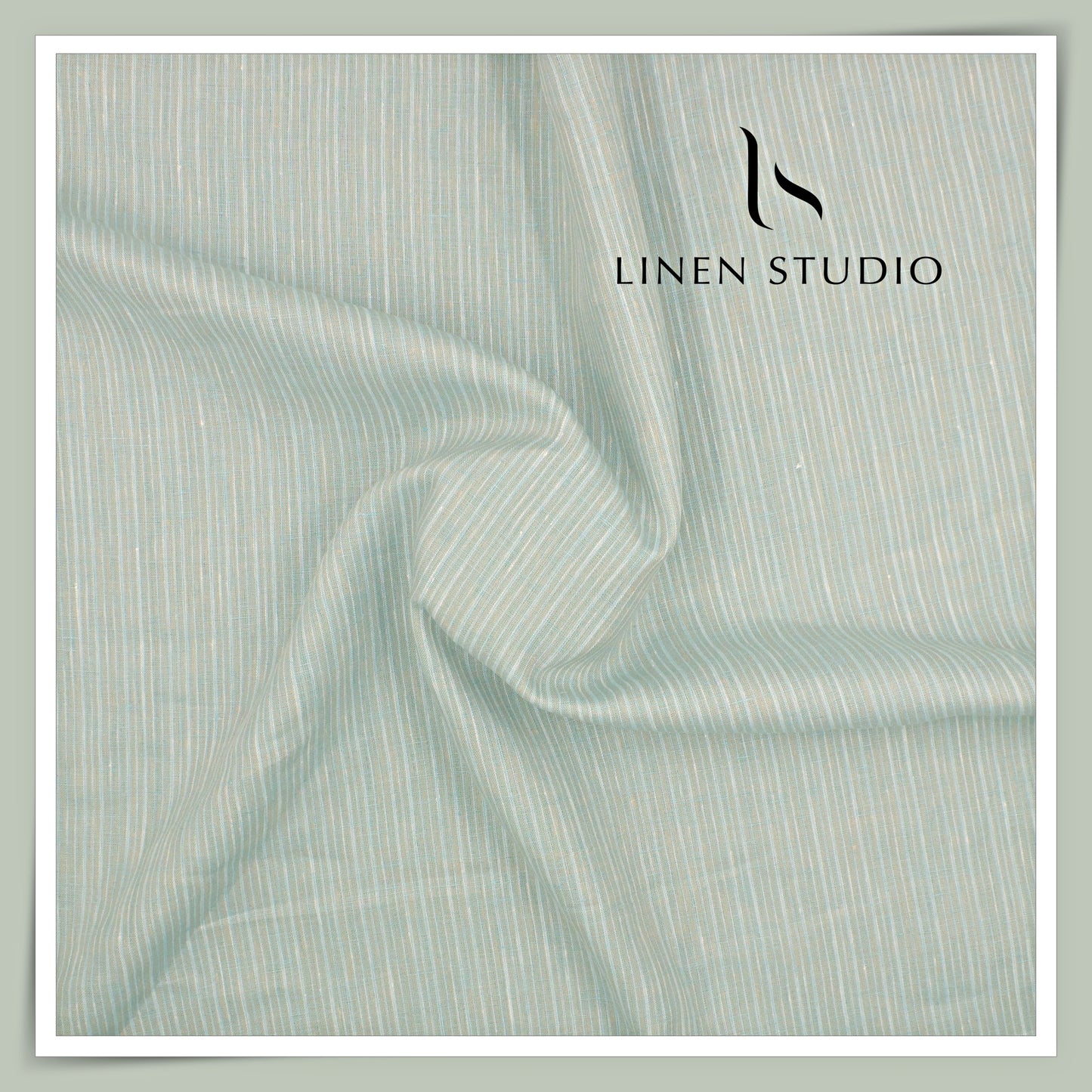 Linen Club 60 Lea Pure Linen Shirting - Ash Grey & Green Stripes (NEW)