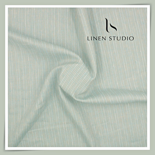Linen Club 60 Lea Pure Linen Shirting - Ash Grey & Green Stripes (NEW)