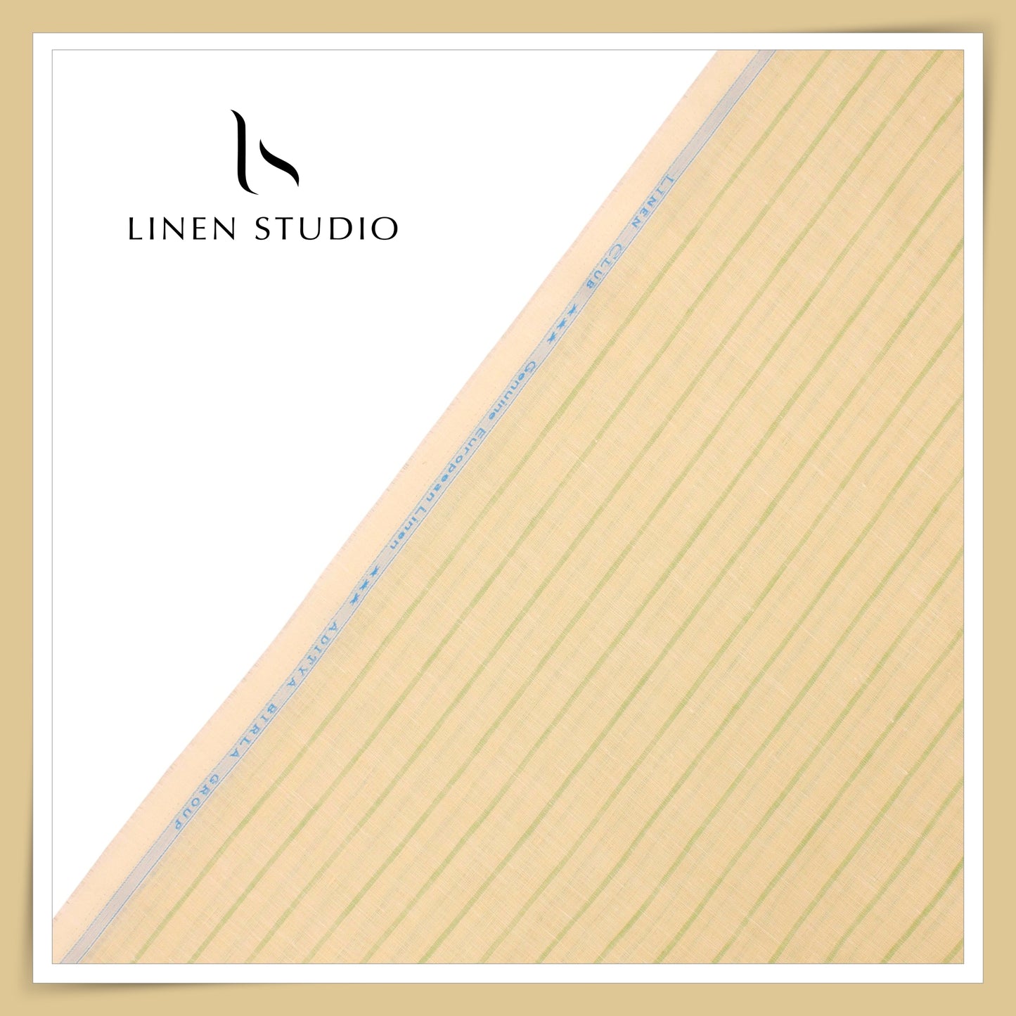 Linen Club 60 Lea Pure Linen Shirting - Yellow & Green Stripes (NEW)