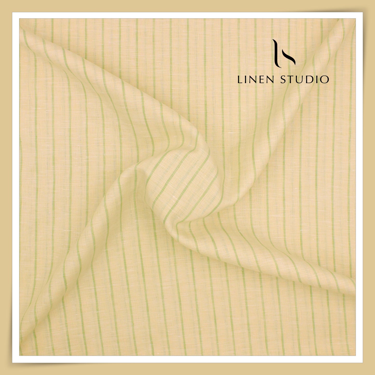 Linen Club 60 Lea Pure Linen Shirting - Yellow & Green Stripes (NEW)
